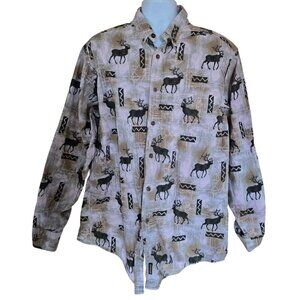 Vintage Woolrich Flannel Moose Printed Button-Up Shirt Outdoorsy Plaid Shirt